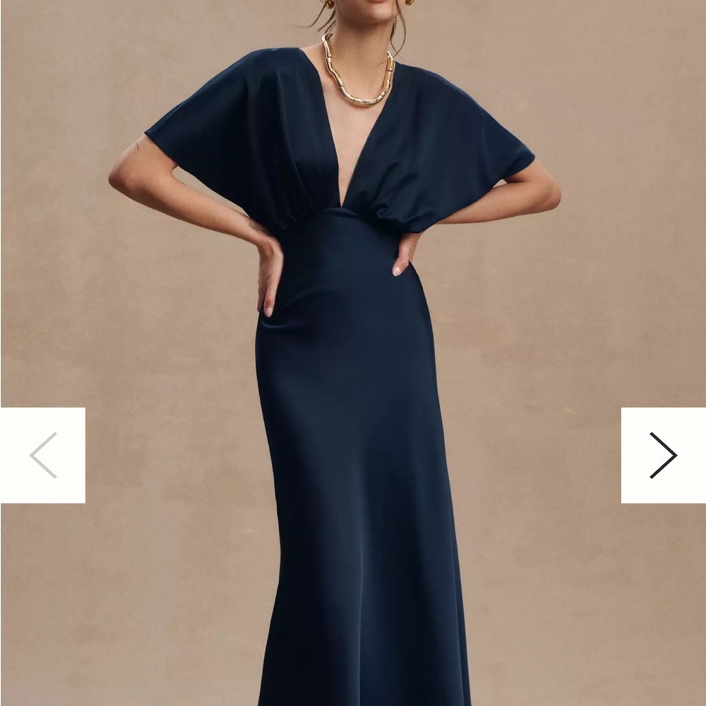 BHLDN Leila Deep-V Flutter-Sleeve Satin A-Line Gown